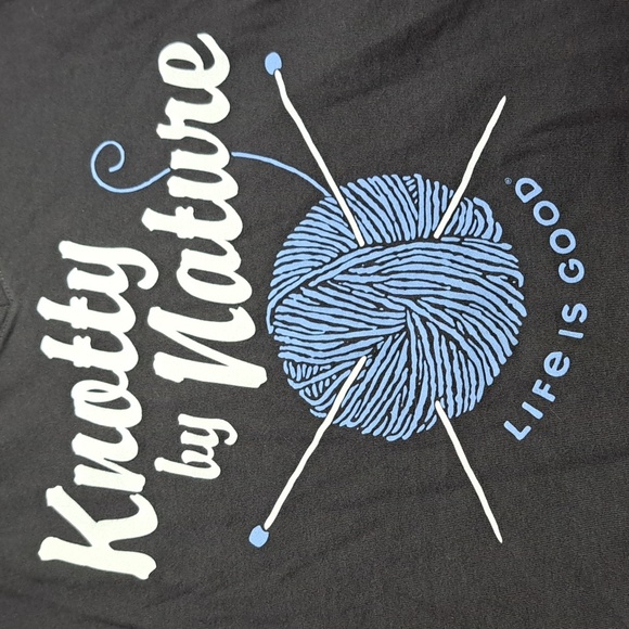 Life Is Good Knotty by Nature Knitting Dark Grey Graphic V-Neck Tee VG XXL - Picture 2 of 9